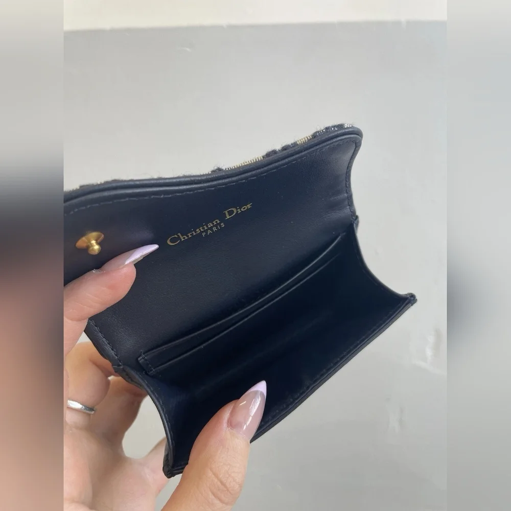 DIOR Blue Jacquard Oblique Saddle Card Case Holder Wallet